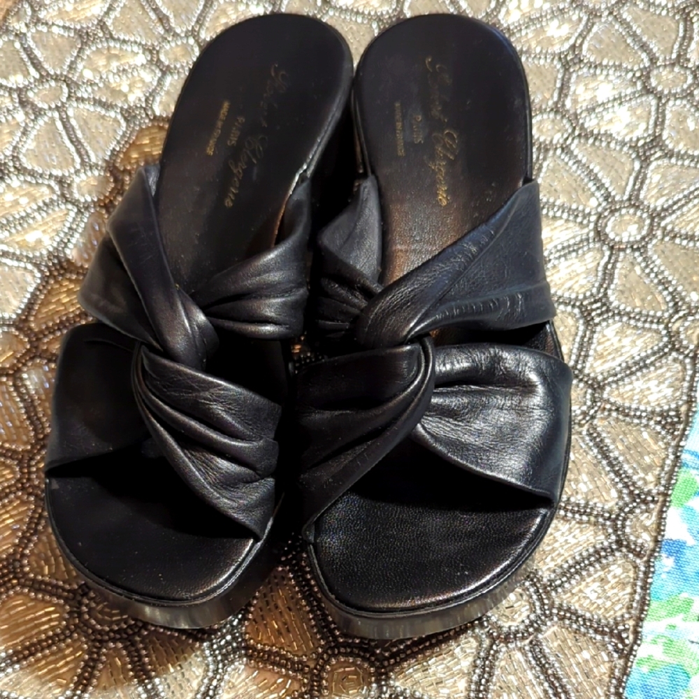 Robert Clergerie Black Mules with Twisted Leather Design